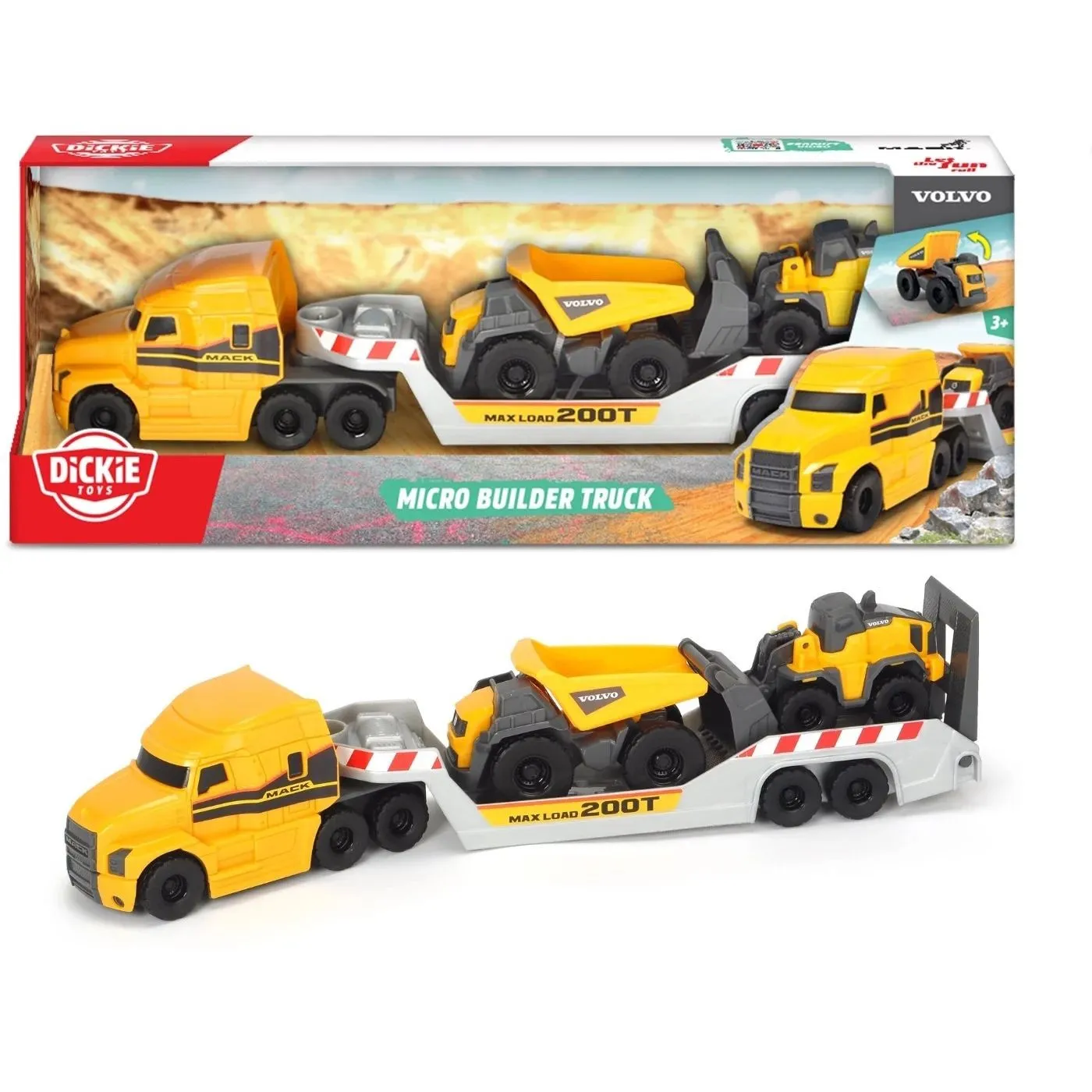 Dickie Toys - Mack Truck och Volvo Dumper och Hjullastare