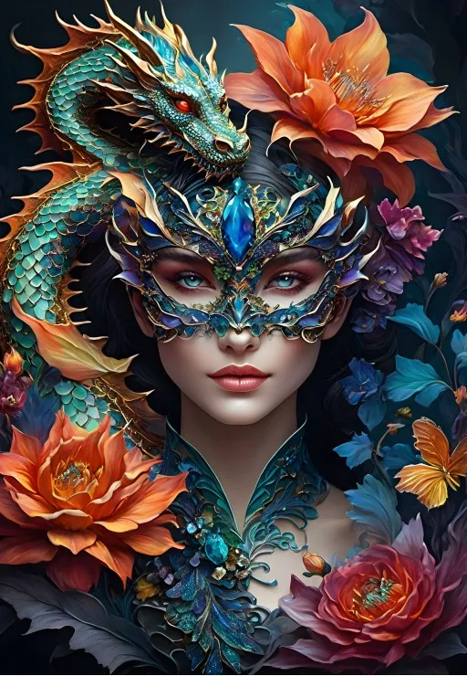 Pussel Lady with a Dragon