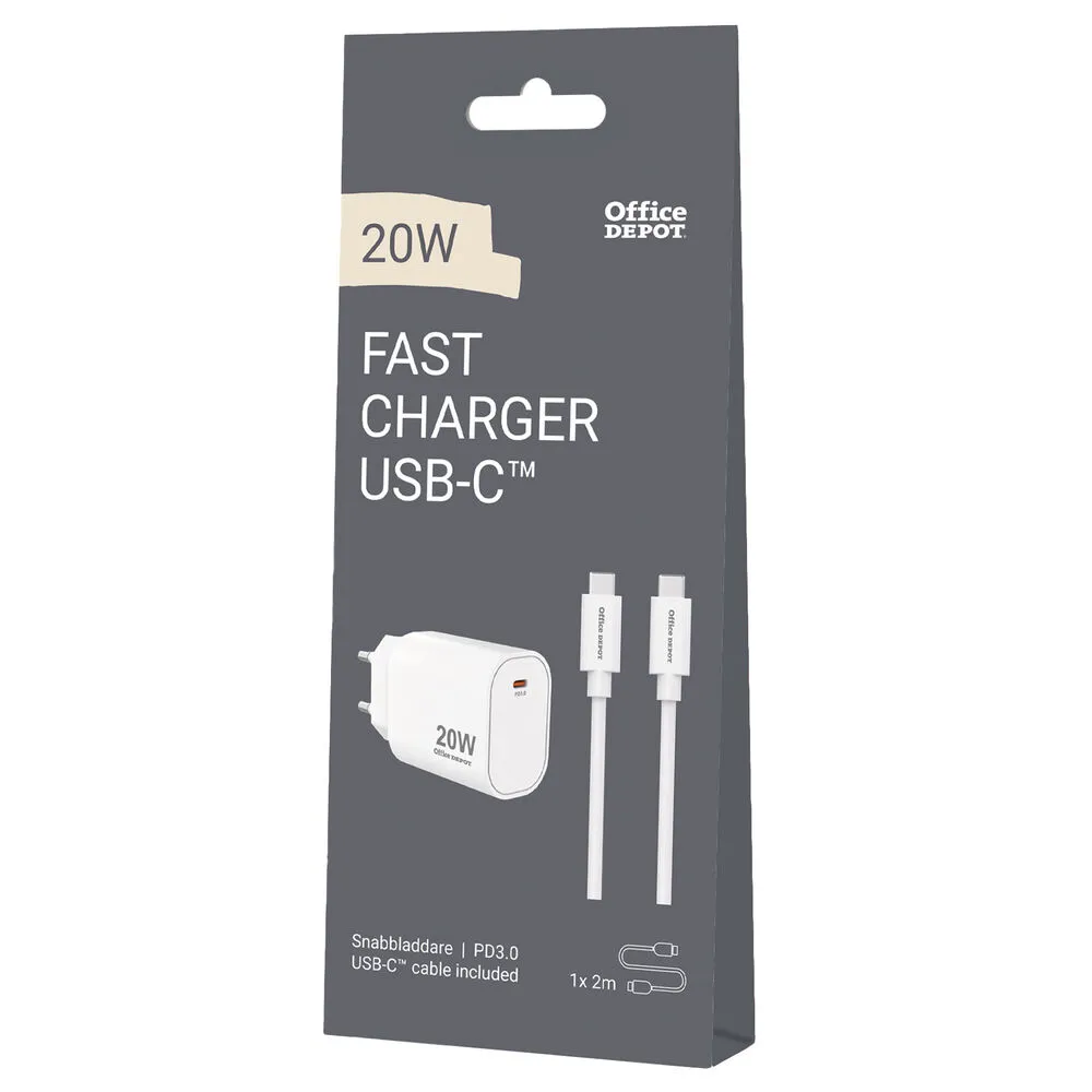Office Depot USB-C-laddare 20W + USBC-kabel