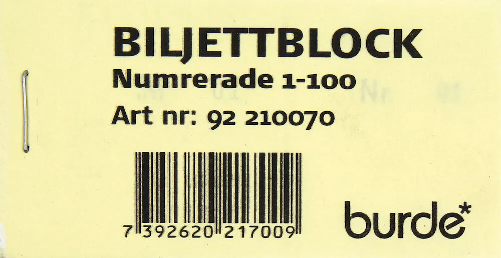 Burde Biljettblock NR 1-100